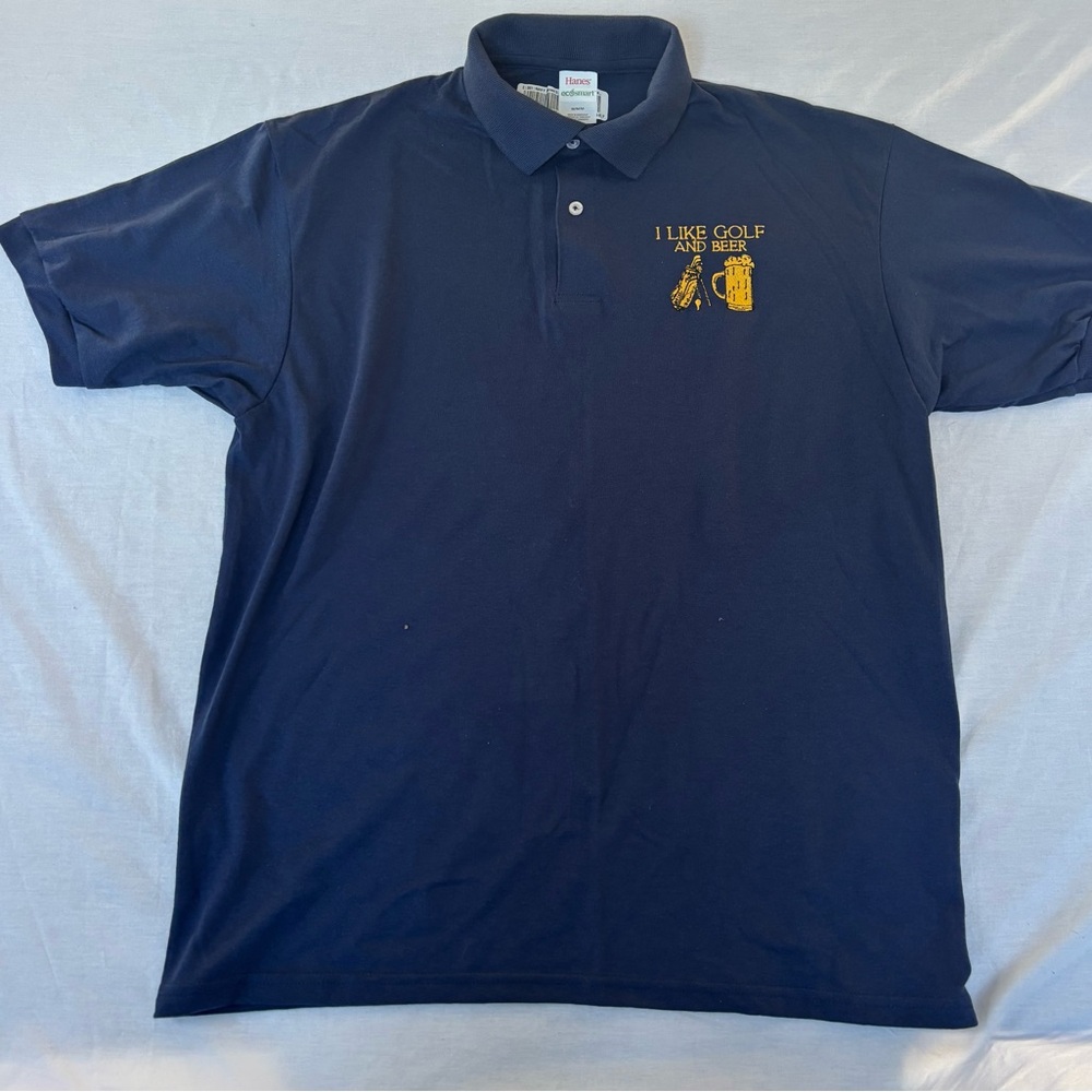 Hanes Navy Polo with Golf and Beer Design